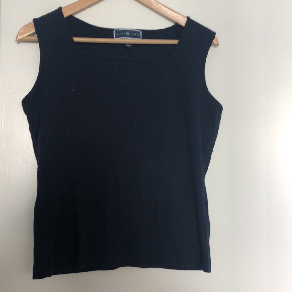 Petite Navy Cotton Square-Neck Tank Top, Karen Scott, medium. Navy blue. - Picture 2 of 3